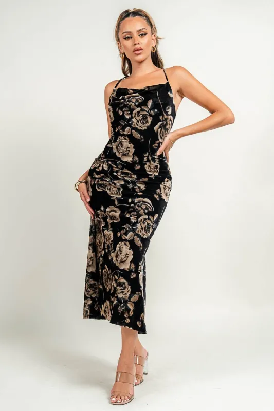 PD79302K / COWL NK BACK LACE UP MERMAID MAXI DRESS sold by privy