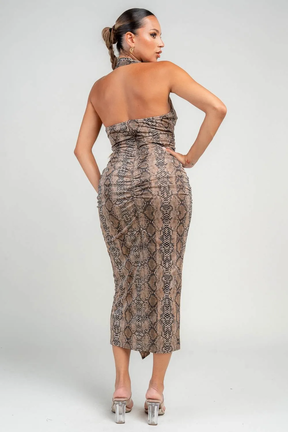 HD30452S / DEEP PLUNGE HALTER NECK RUCHED MIDI DRESS sold by privy product image thumbnail 3