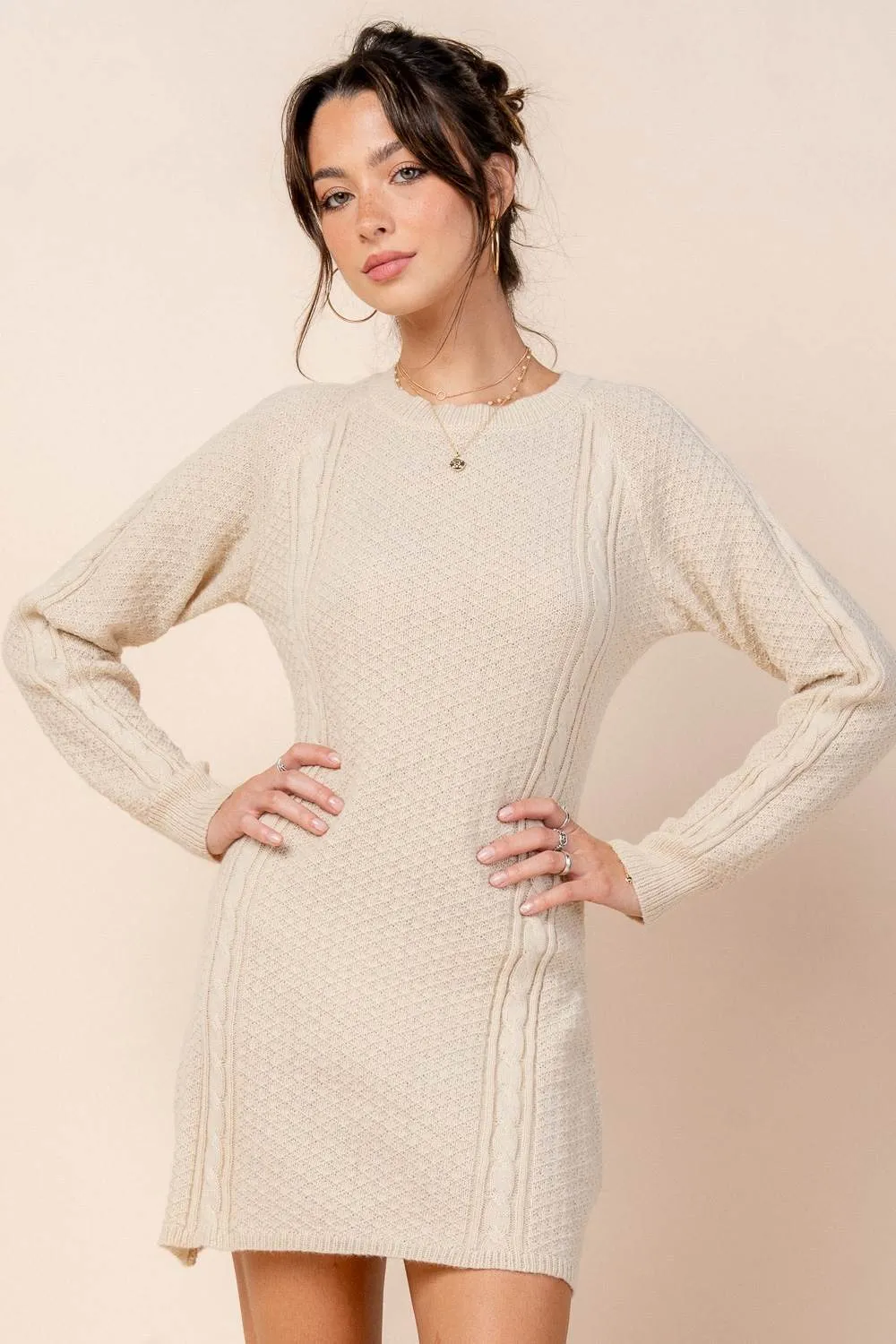 CDKF30512B / CABEL DETAILED MINI SWEATER DRESS sold by privy
