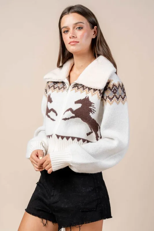 CG60059B / ZIP FRONT CARDIGAN SWEATER W/ FUR COLLAR sold by privy