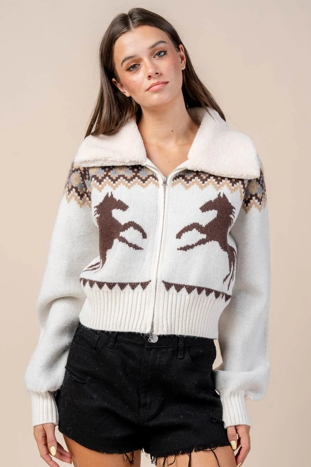 CG60059B / ZIP FRONT CARDIGAN SWEATER W/ FUR COLLAR sold by privy product image thumbnail 2