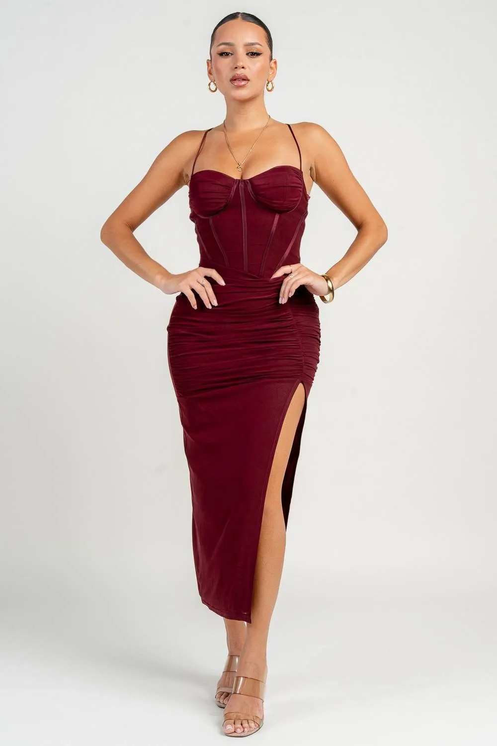 PD79334E / CORSET STRAPPING DETAIL FRONT SLIT MAXI sold by privy product image thumbnail 4