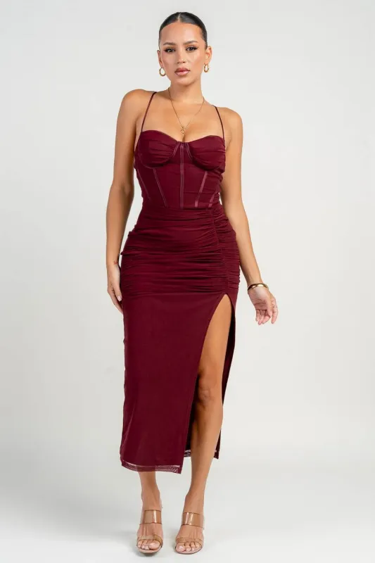 PD79334E / CORSET STRAPPING DETAIL FRONT SLIT MAXI sold by privy