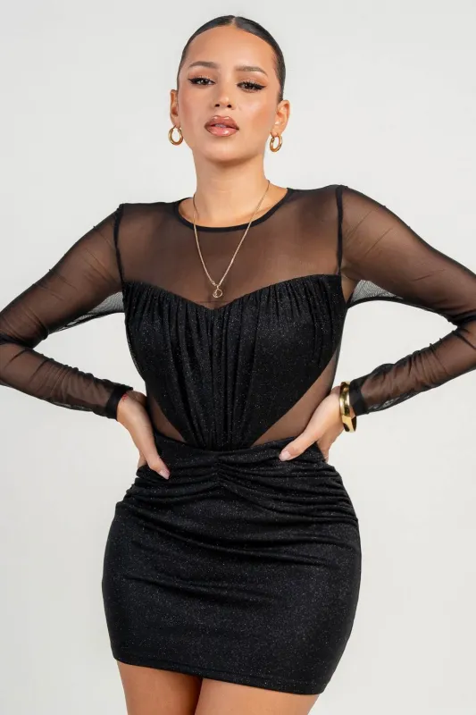 PD79264N / HEART SHAPE SEE THROUGH LONG SLV MINI BODYCON made by privy