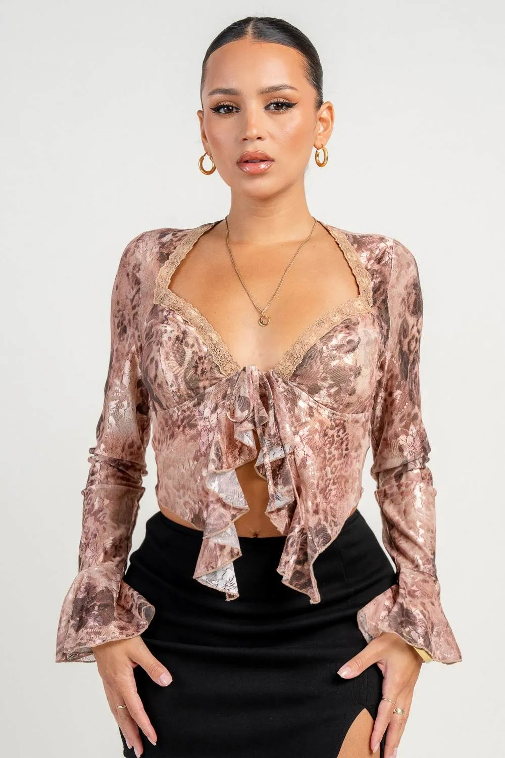HT4122S / LONG SLEEVES RUED PRINT TOP sold by privy product image thumbnail 4