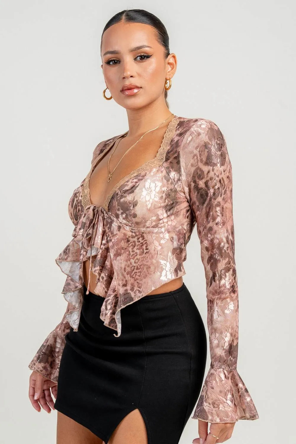 HT4122S / LONG SLEEVES RUED PRINT TOP sold by privy product image thumbnail 2
