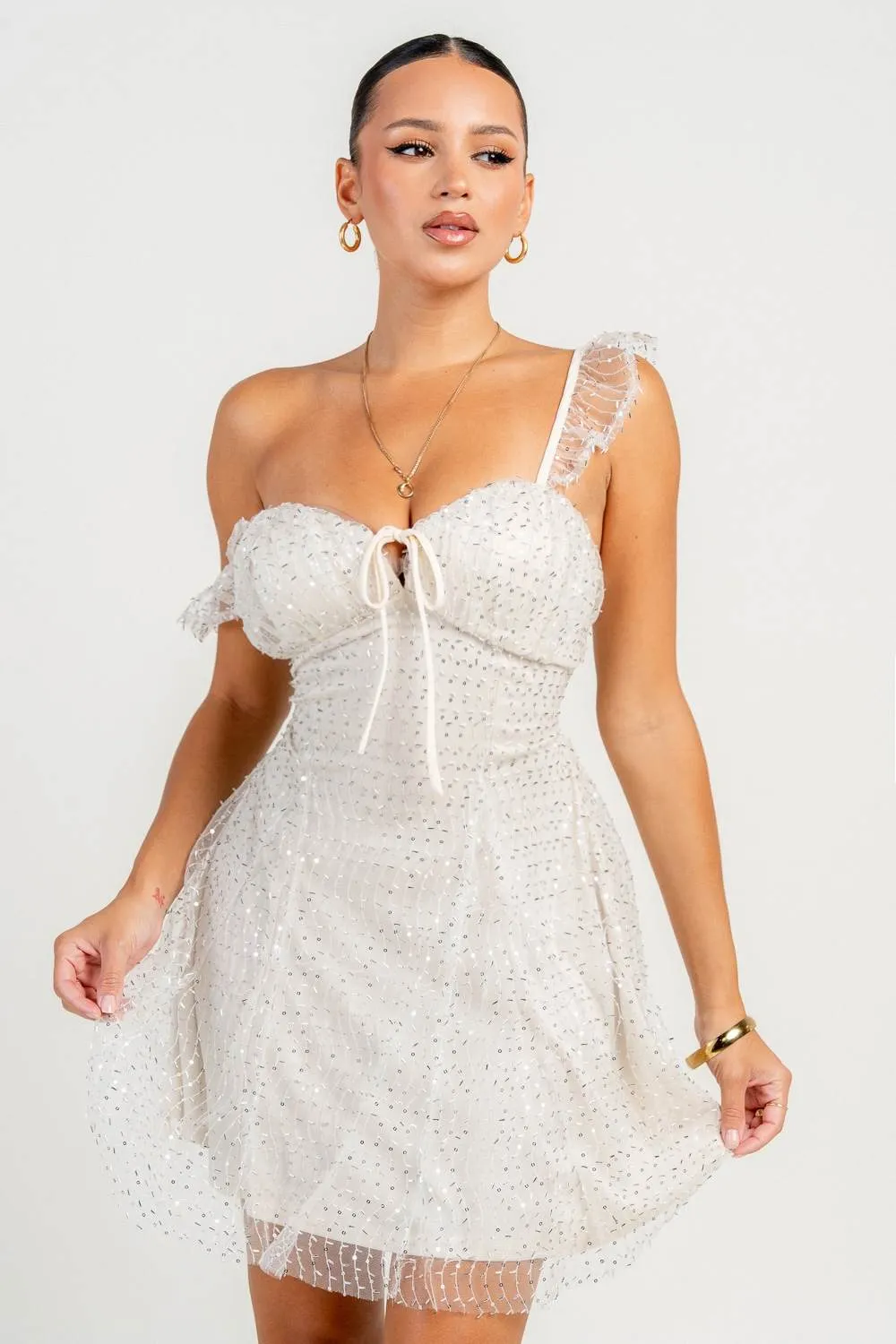 HD30355N / OFF THE SHOULDER EMBELLISHMENT A-LINE MINI DRESS sold by privy product image thumbnail 4