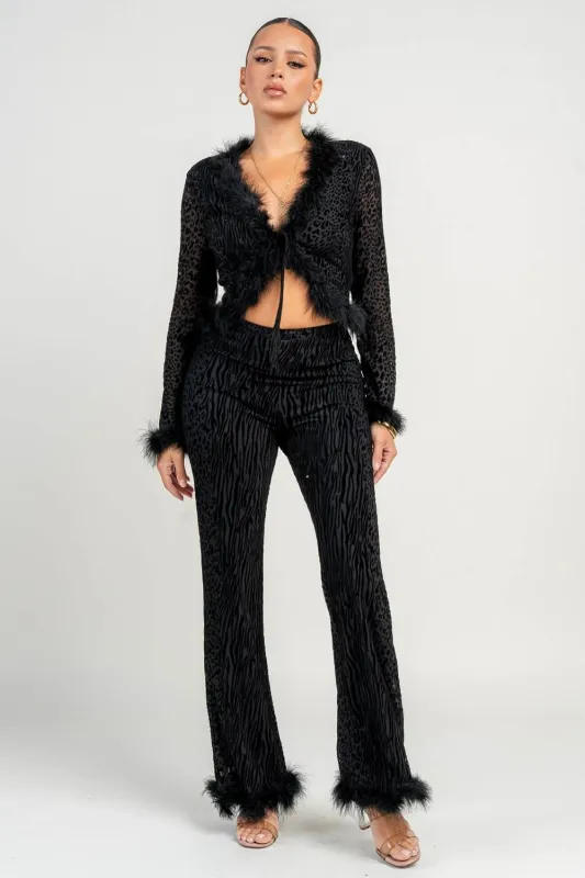 HS5024E / ZEBRA FLOCKING MESH W/ FAUX FUR TOP & PANTS SET sold by privy