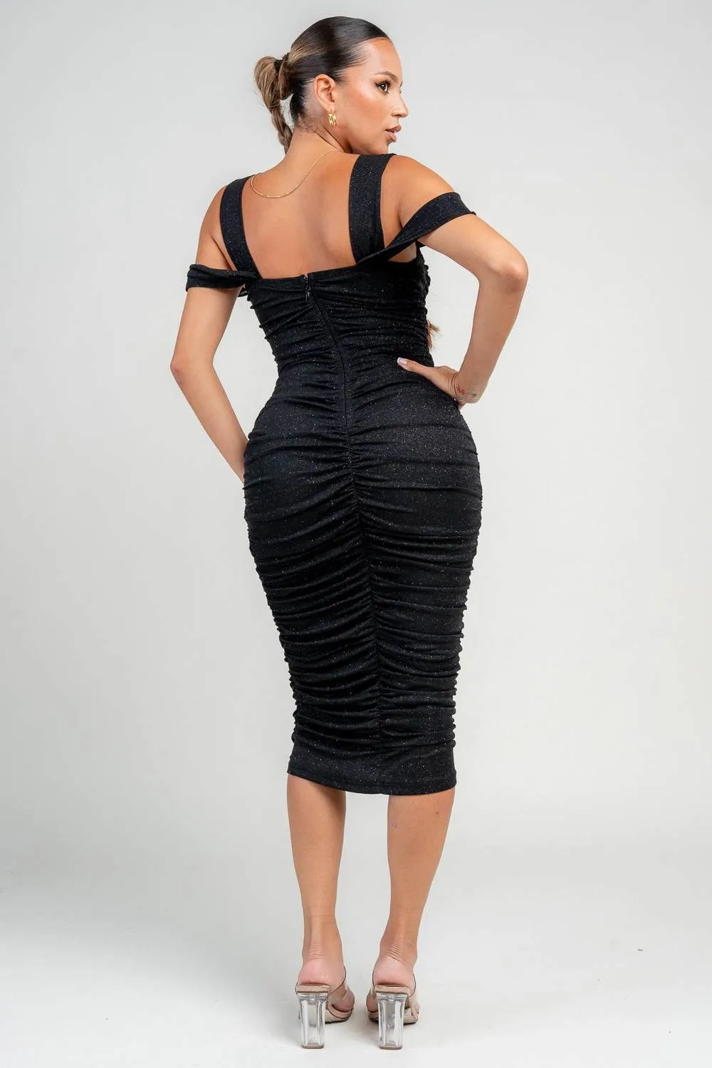 HD30330N / GLITTER MESH RUCHED MIDI DRESS sold by privy product image thumbnail 3