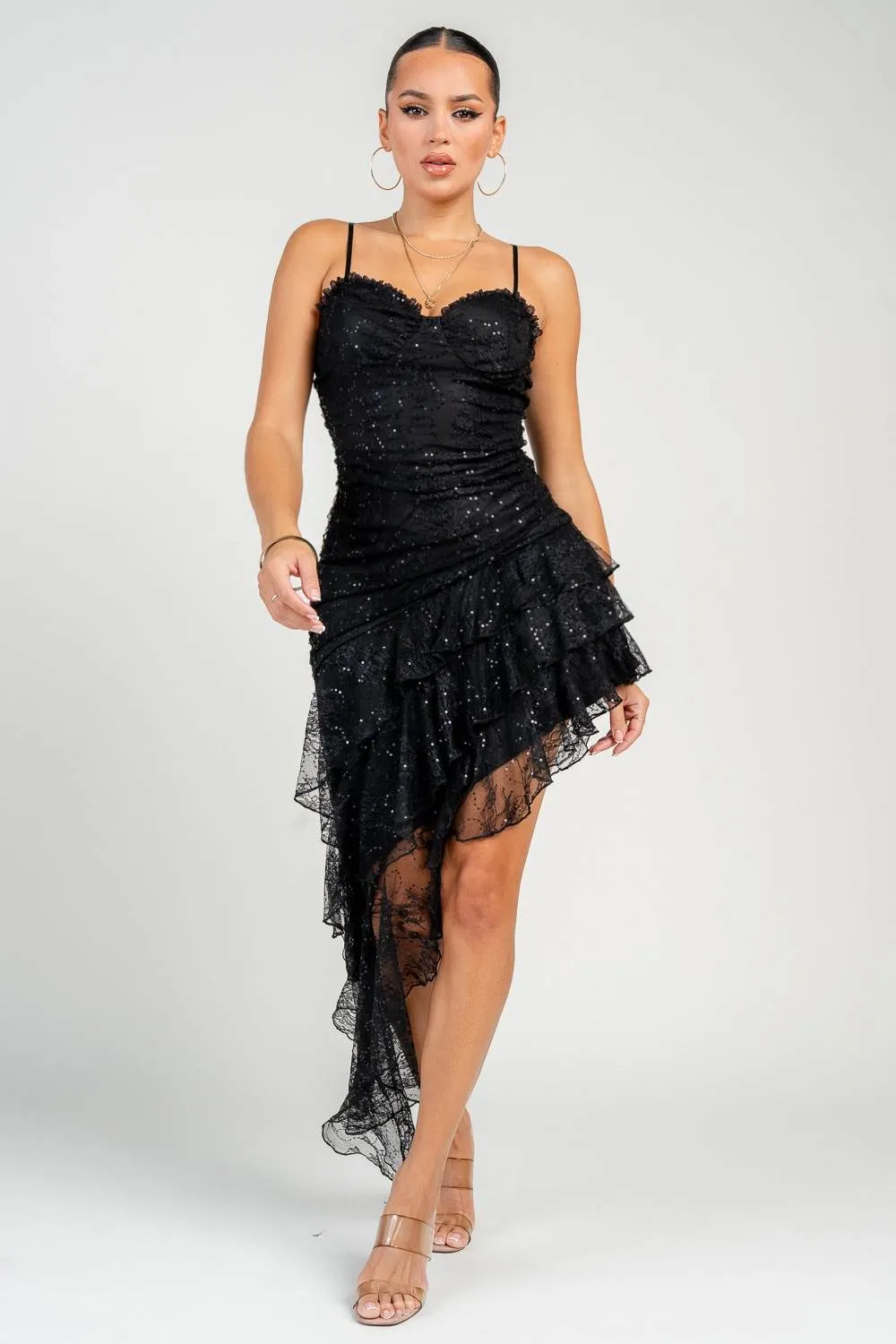 PD79337B / Bustier Ruching Asymmetrical Hem Ruffle Mini Dress sold by privy product image thumbnail 4