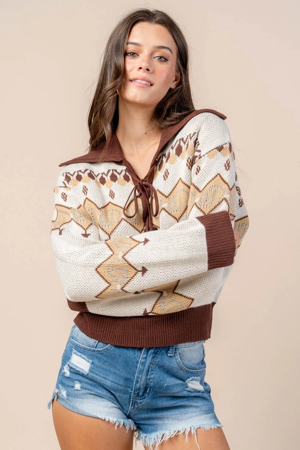 CT10485B / EASY AZTEC THEMED SWEATER W/ FRONT TIE sold by privy product image thumbnail 4