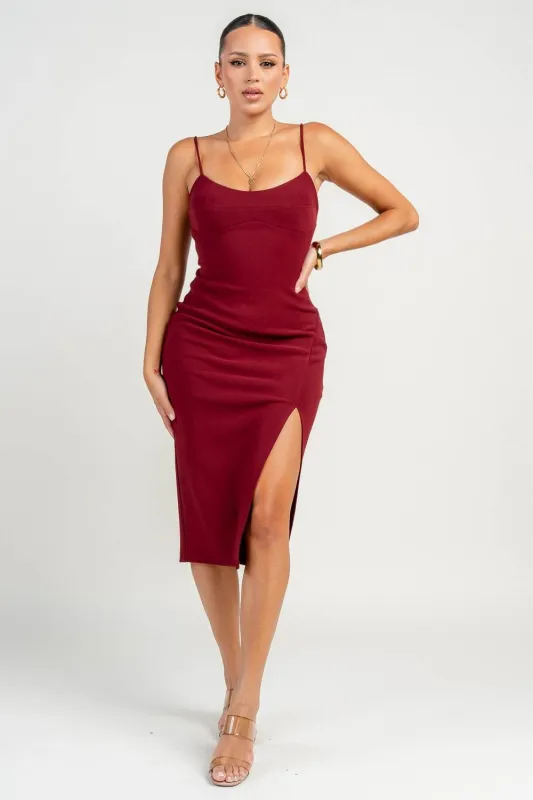 PD79390B / BACK LACE UP MIDI DRESS sold by privy