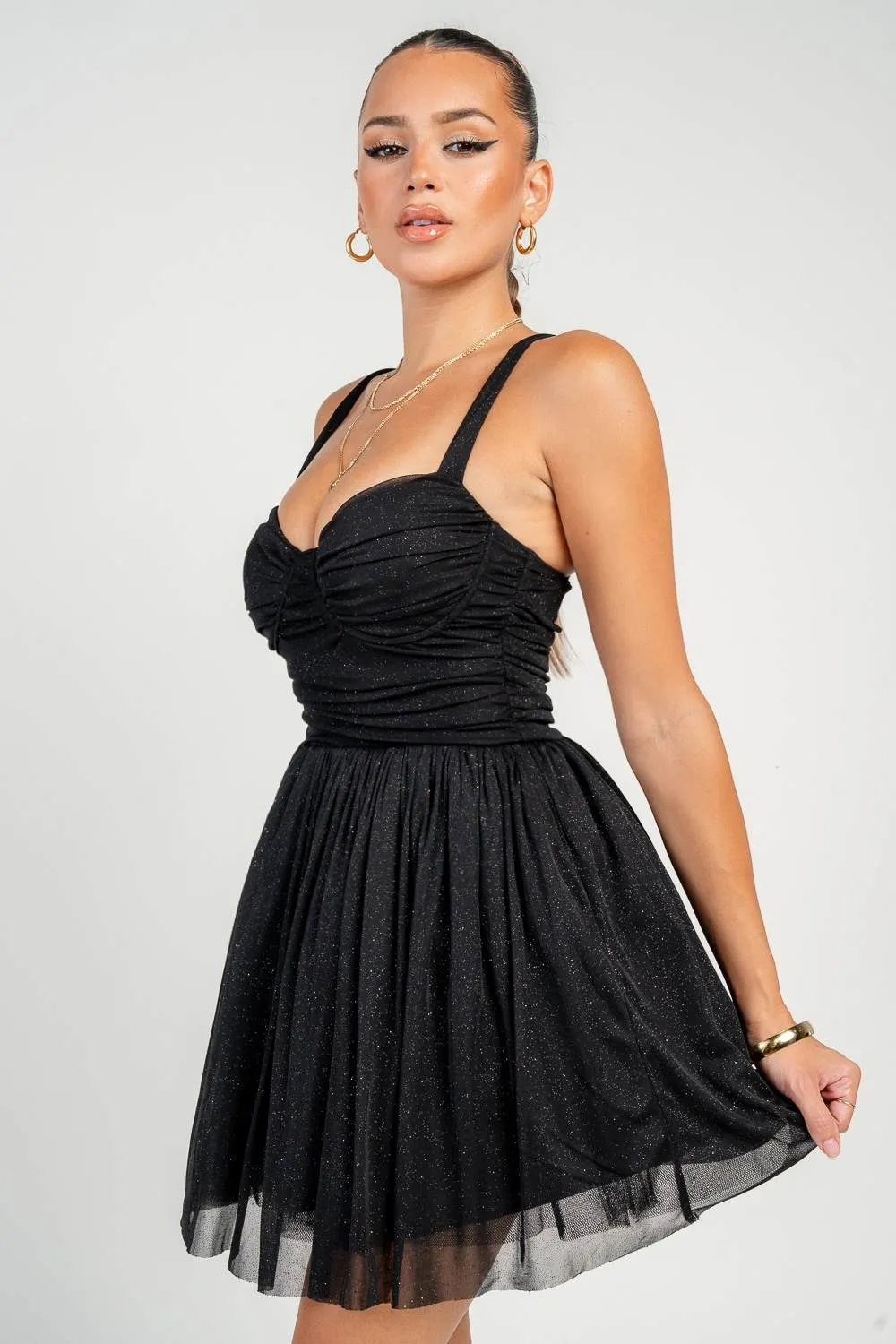 HD30333N / Glitter Mesh Ruched A-Line Mini Dress sold by privy product image thumbnail 2