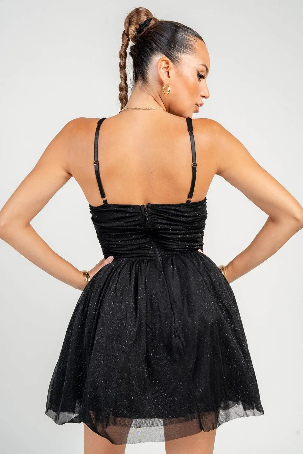 HD30333N / Glitter Mesh Ruched A-Line Mini Dress sold by privy product image thumbnail 3