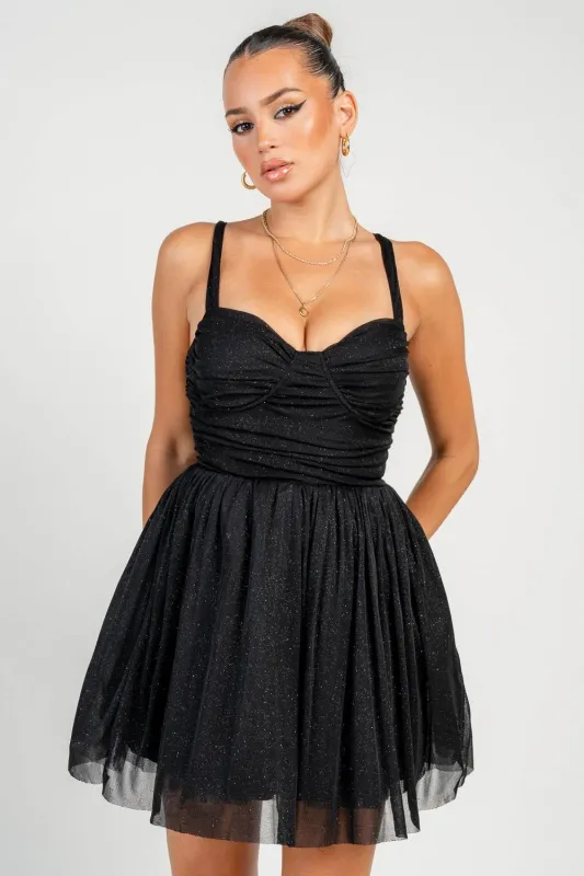 HD30333N / Glitter Mesh Ruched A-Line Mini Dress sold by privy