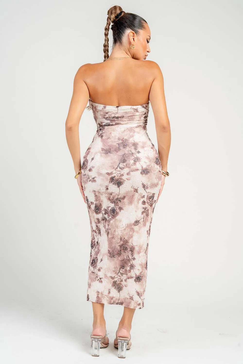 HD30421ED / Beaded Mesh Print Maxi Dress sold by privy product image thumbnail 3