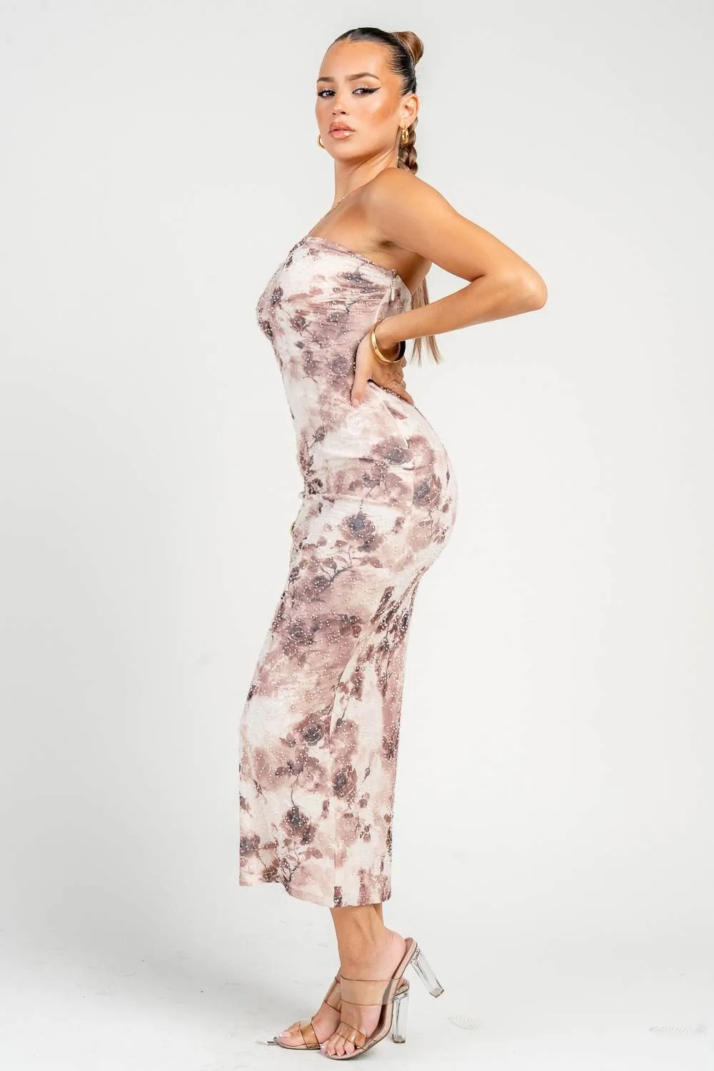HD30421ED / Beaded Mesh Print Maxi Dress sold by privy product image thumbnail 2