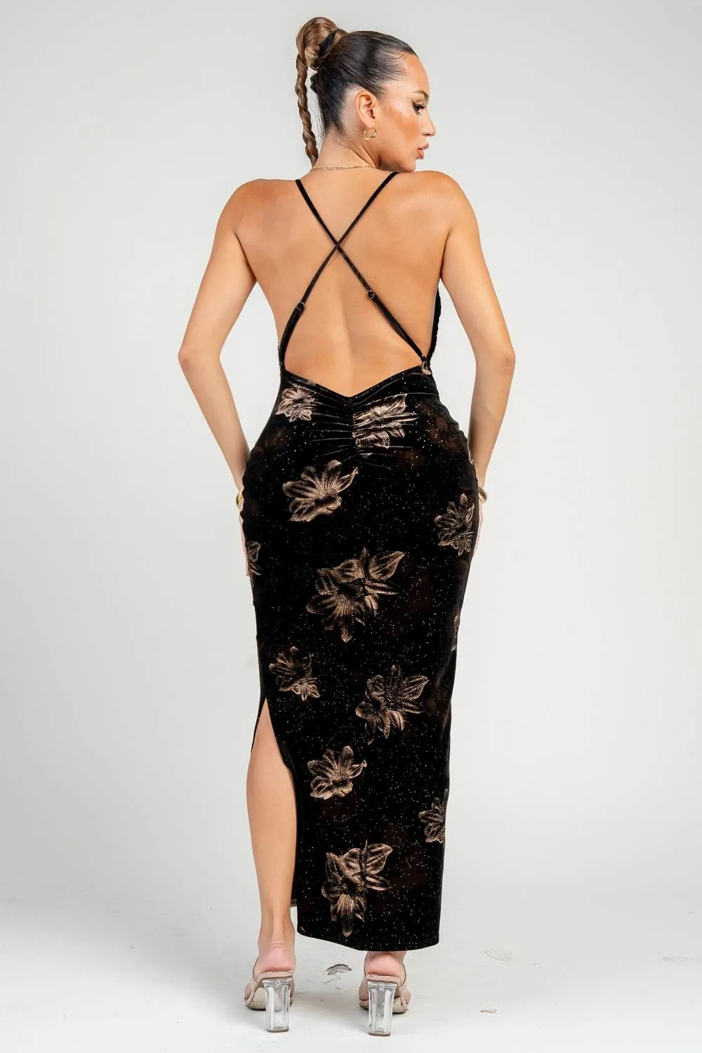 HD30664K / Chiffon Jacquard with Chains & Bead Detail Midi Dress sold by privy product image thumbnail 3