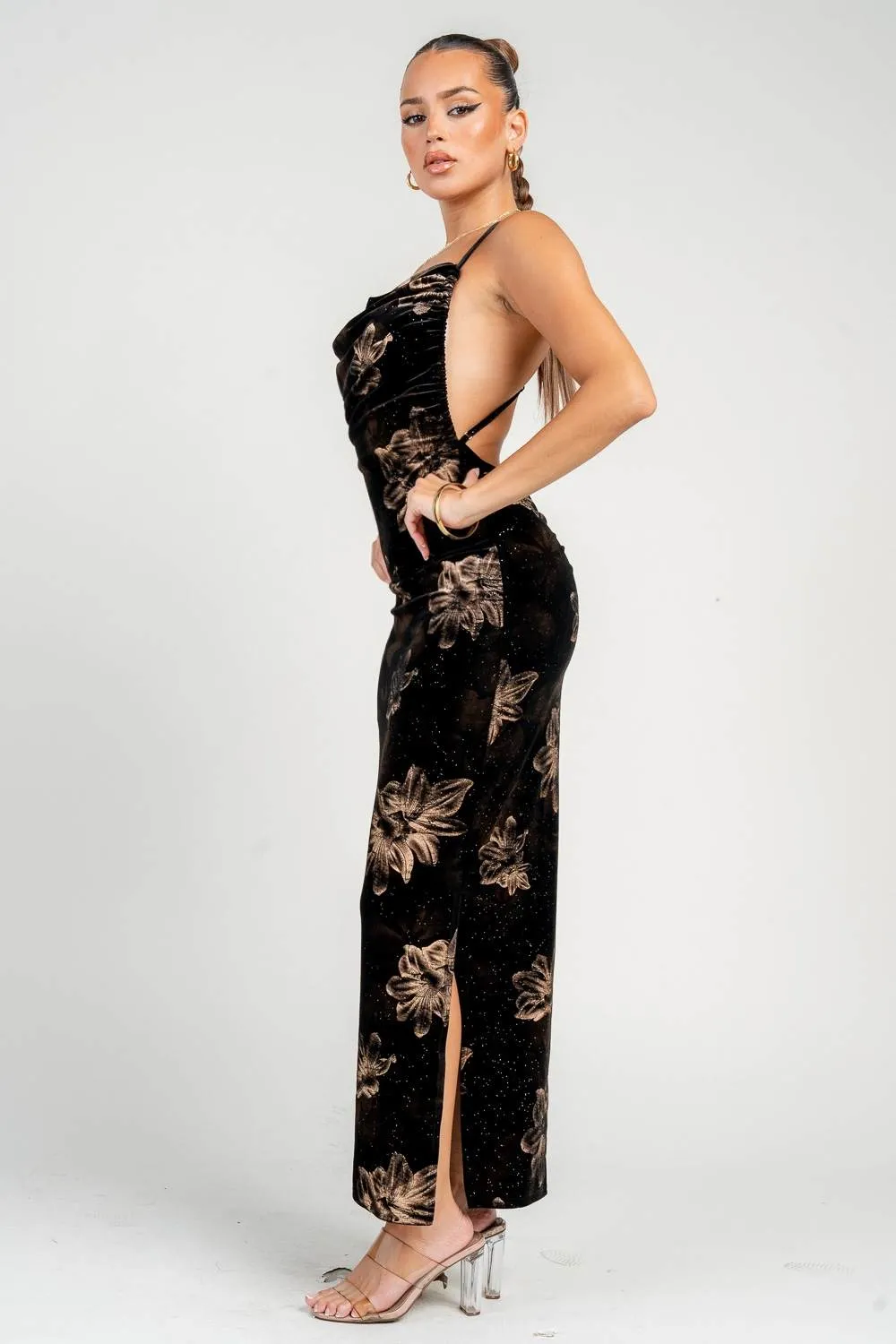 HD30664K / Chiffon Jacquard with Chains & Bead Detail Midi Dress sold by privy product image thumbnail 4