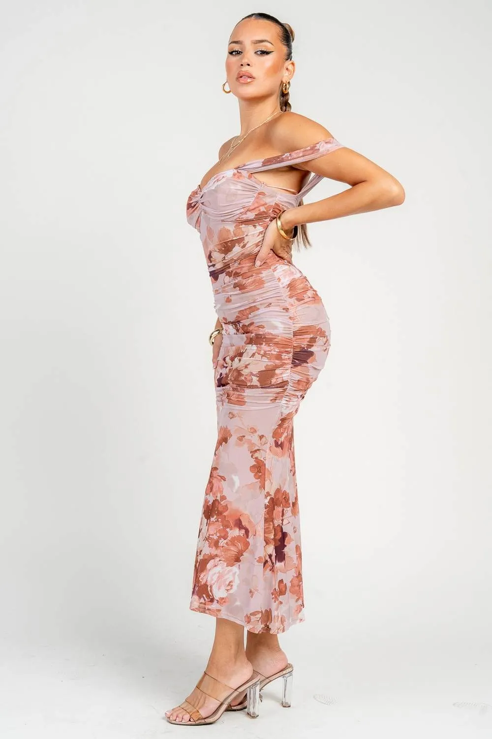 PD79355N / Off Shoulder Bustier Ruching Maxi Dress sold by privy product image thumbnail 4