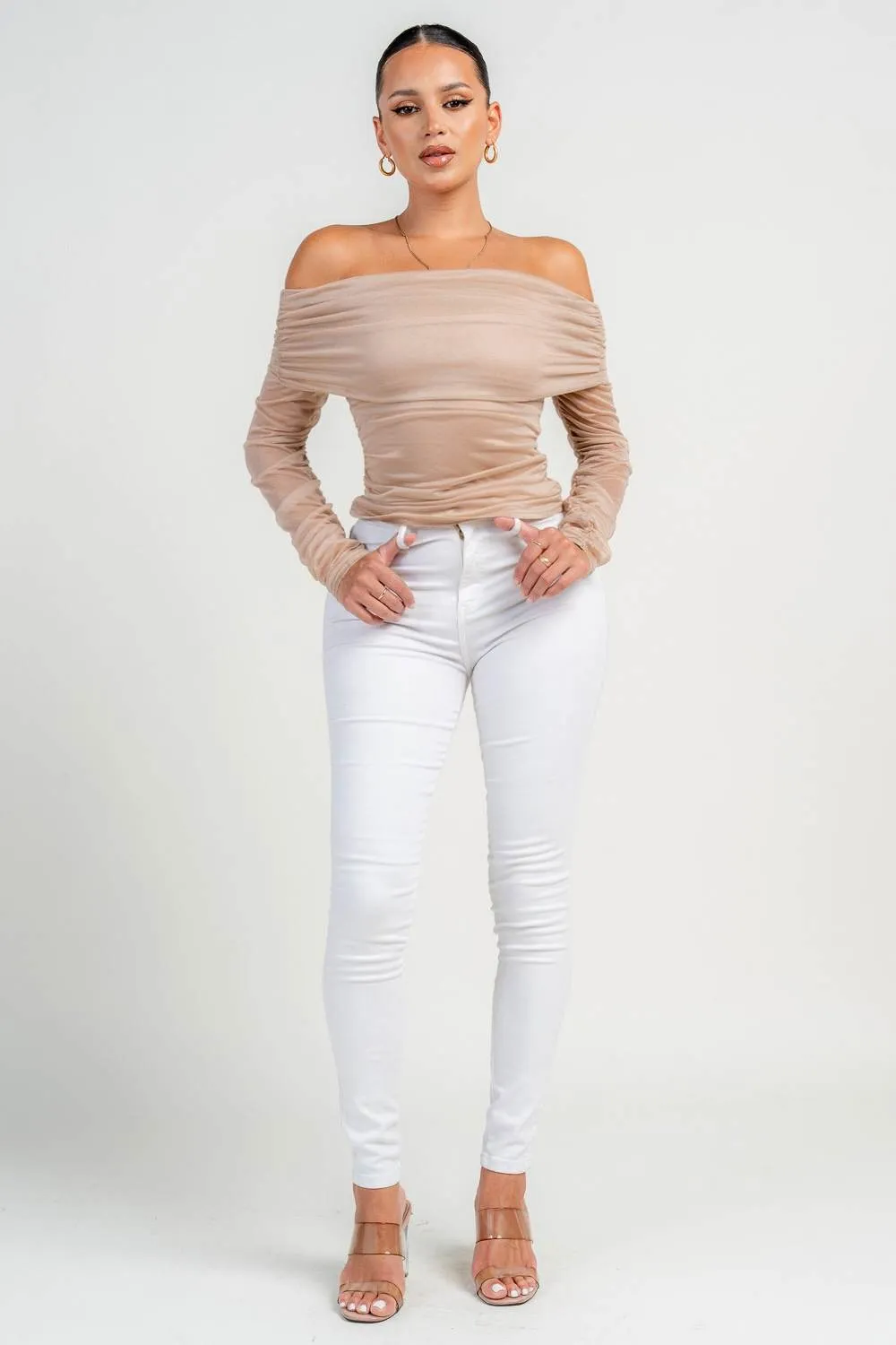 HT4116S / LONG SLEEVE THE SHOULDER RUCHED MESH TOP sold by privy product image thumbnail 5