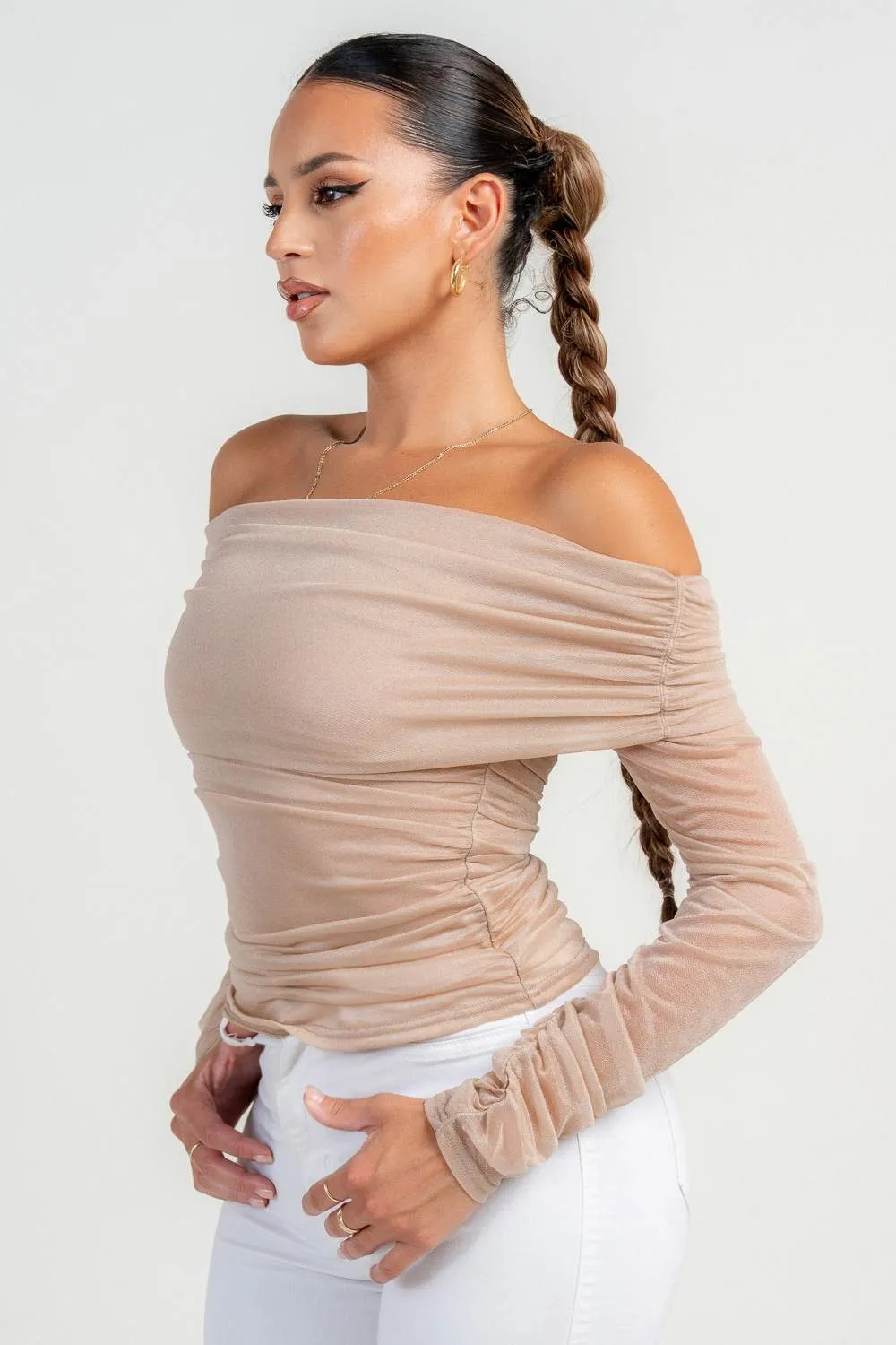 HT4116S / LONG SLEEVE THE SHOULDER RUCHED MESH TOP sold by privy product image thumbnail 2