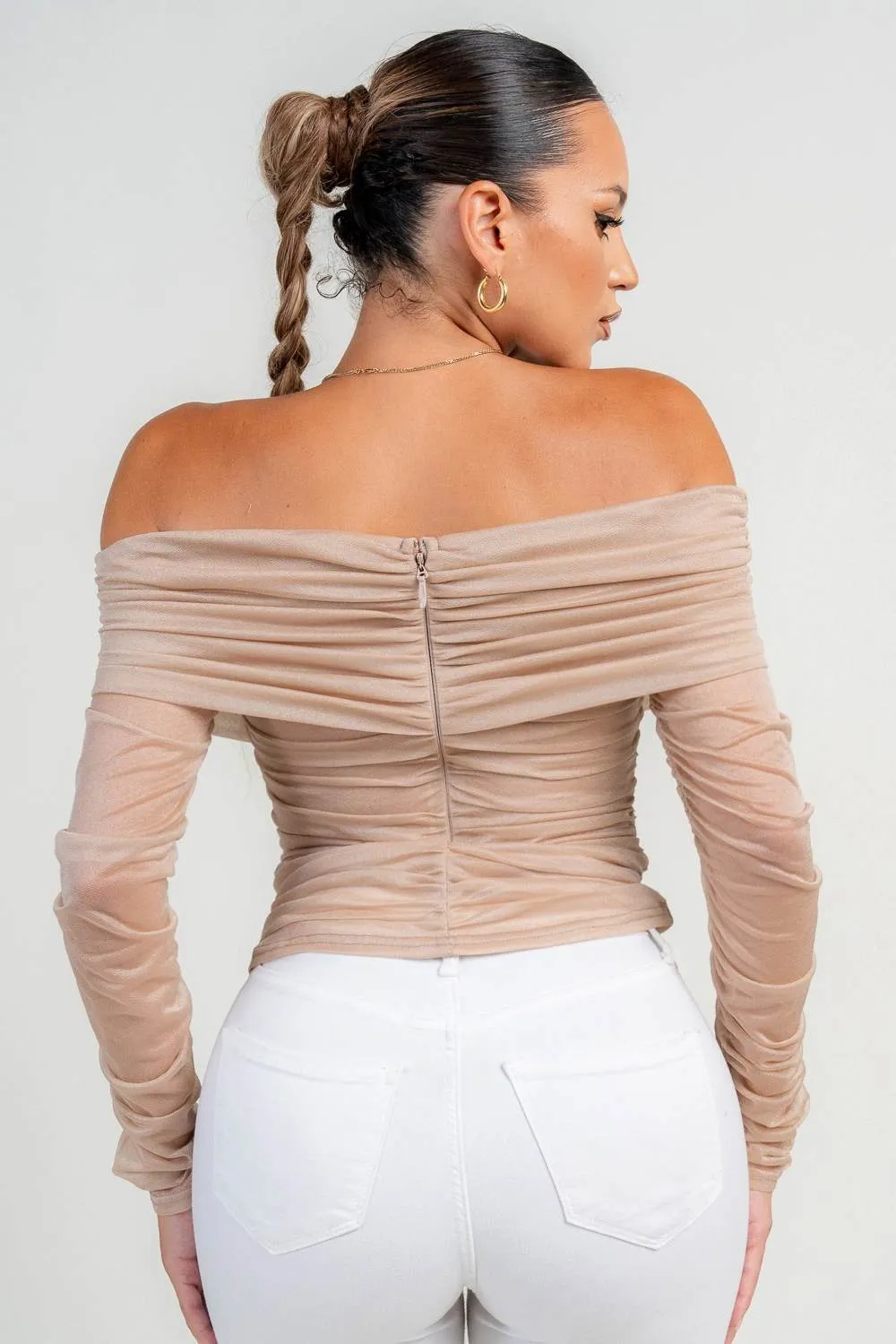 HT4116S / LONG SLEEVE THE SHOULDER RUCHED MESH TOP sold by privy product image thumbnail 3