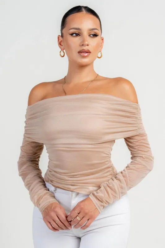 HT4116S / LONG SLEEVE THE SHOULDER RUCHED MESH TOP sold by privy