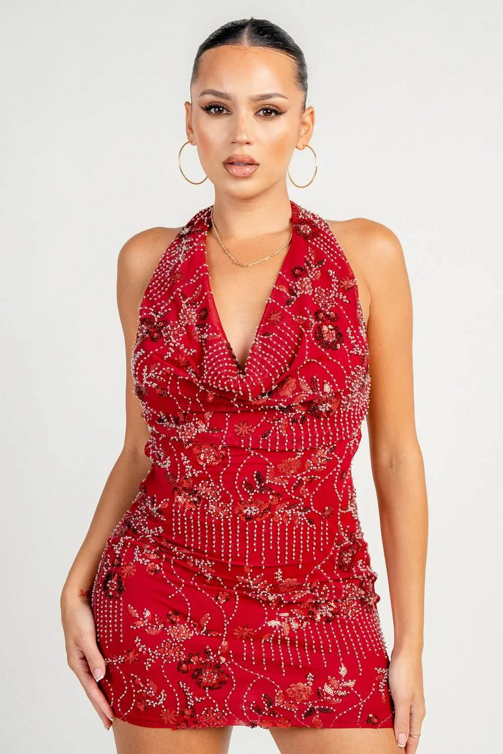 HD30563E / Bead Cowl Neck Backless Mini Dress sold by privy product image thumbnail 4