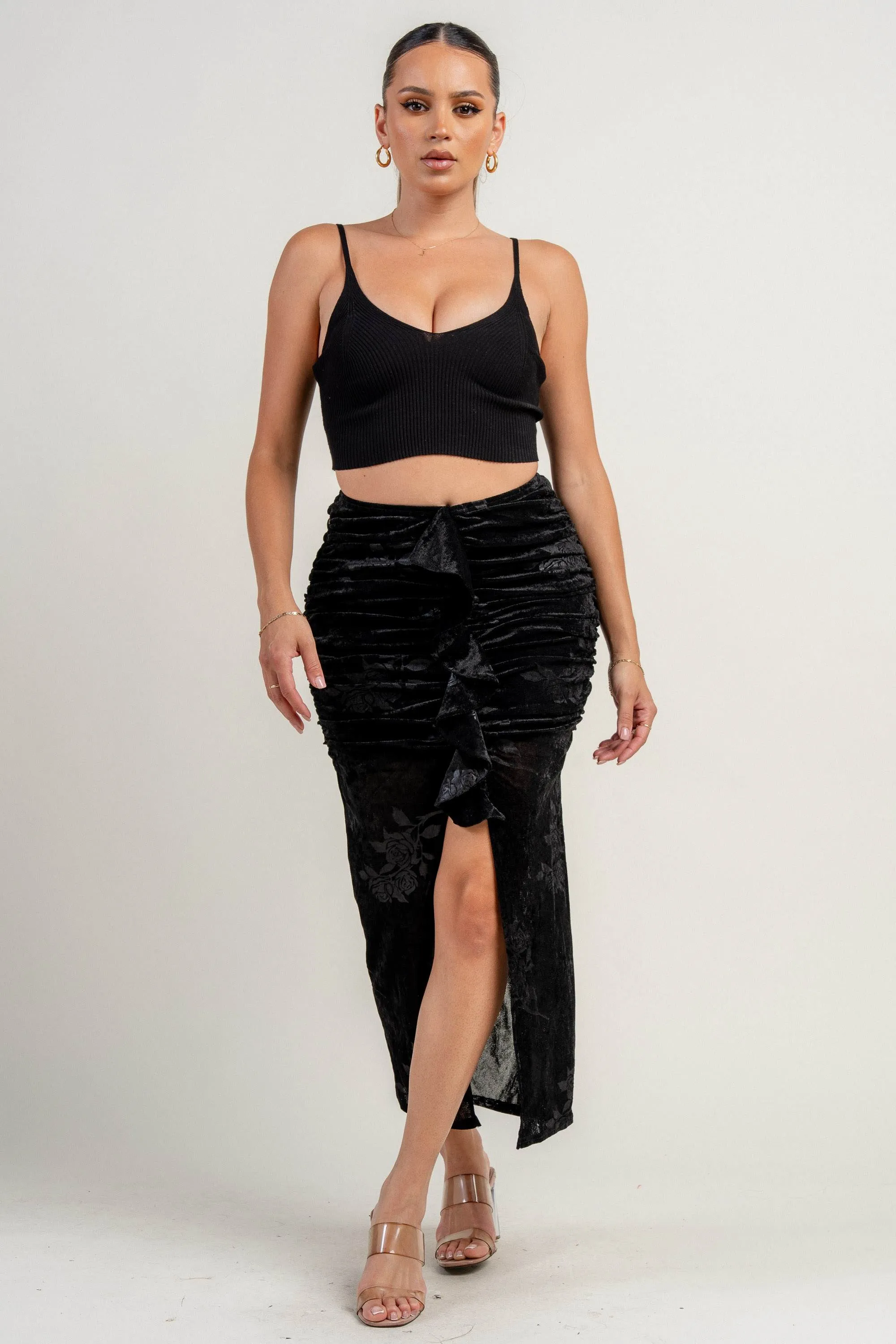 PB31994K / HIGHWAIST RUFFLE CENTER FRONT SLIT MAXI SKIRT sold by privy product image thumbnail 4