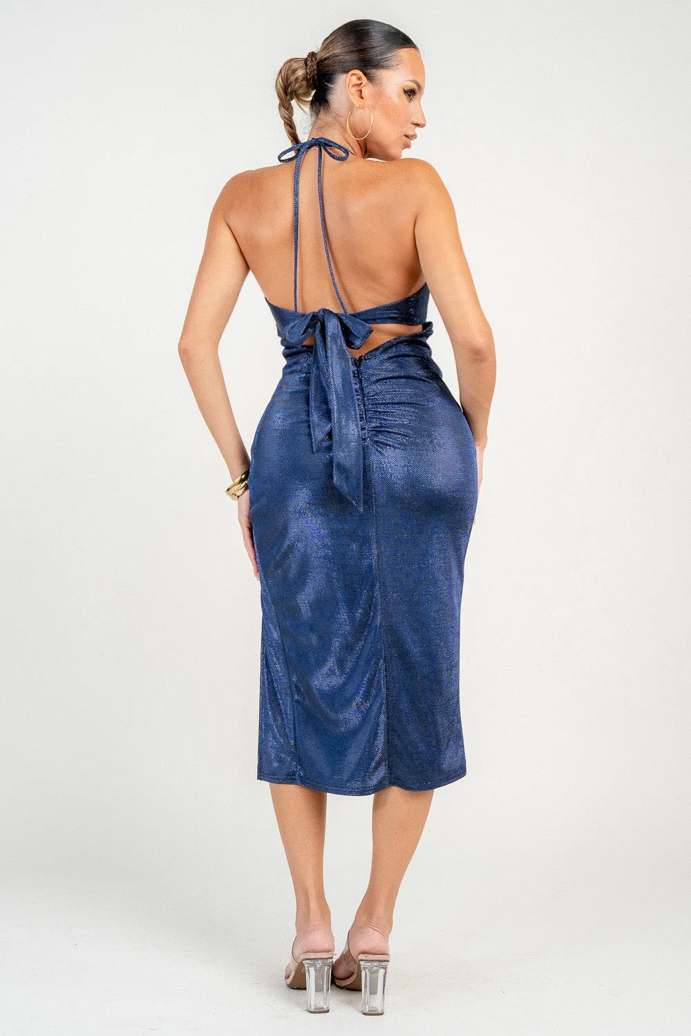 HD30719K / HALTER NECK HIGH SLIT MIDI DRESS sold by privy product image thumbnail 5
