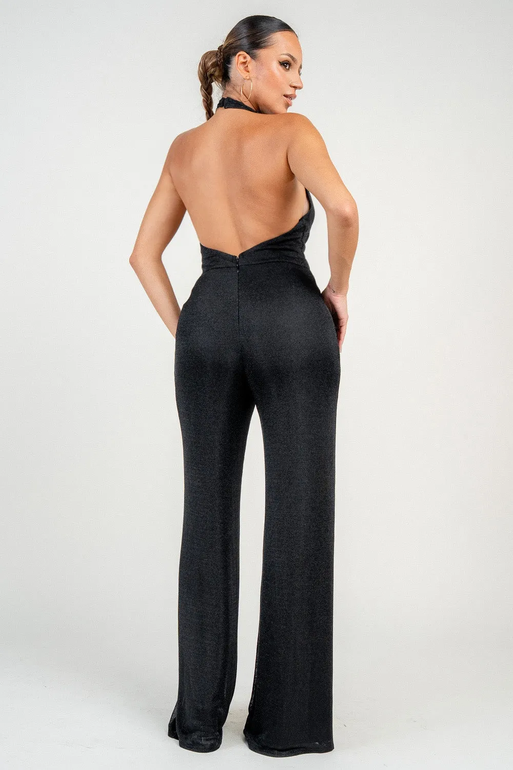 HJ1048K / Halter Cowl Neck Metallic Jumpsuit sold by privy product image thumbnail 5