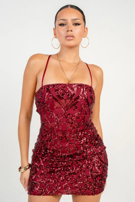 HD30266B / Sequin Mini w/ Black Lace-Up Dress sold by privy