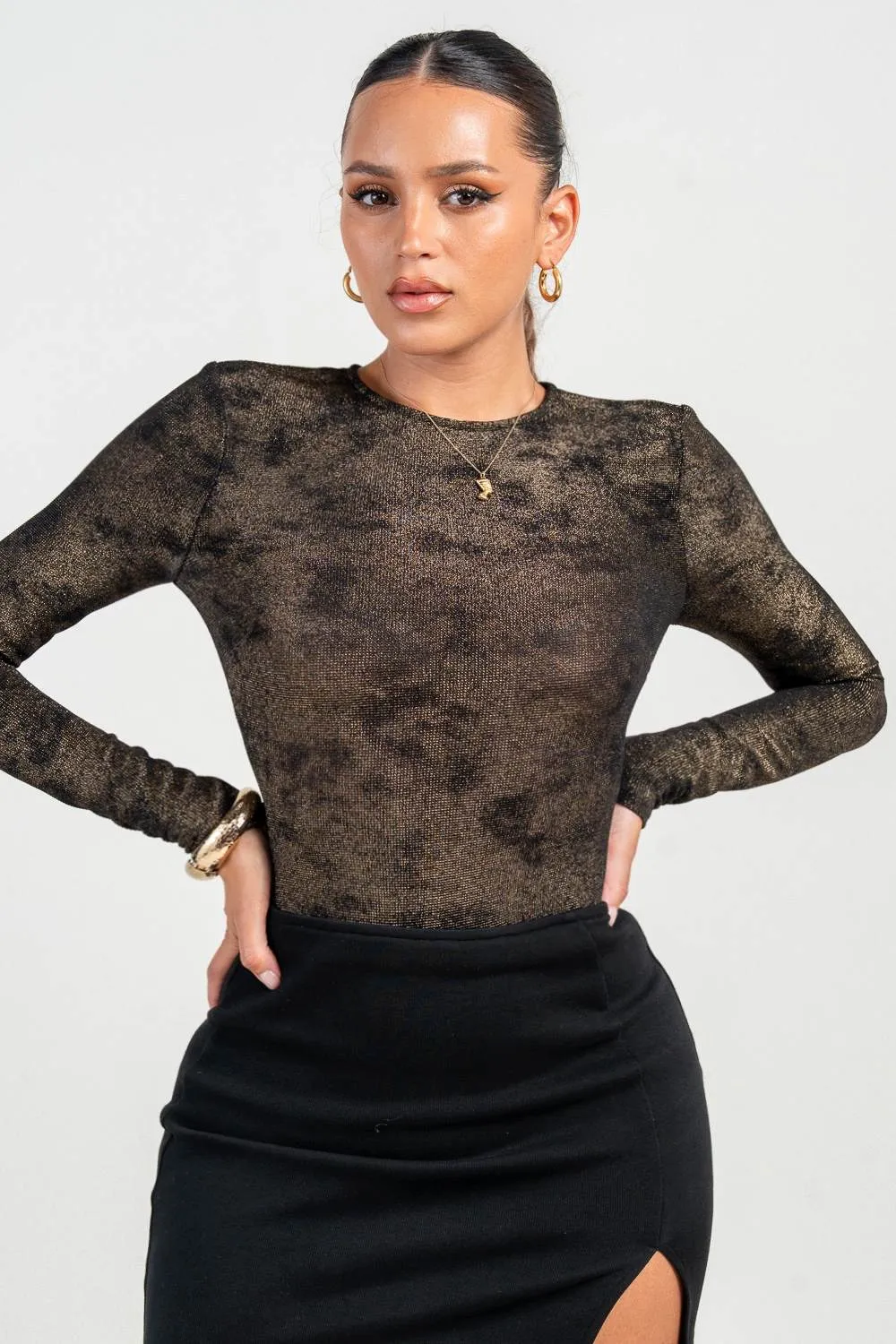 PTKF45399E / METALLIC NET MESH ROUND NECK SEE THROUGH BODYSUIT sold by privy product image thumbnail 4