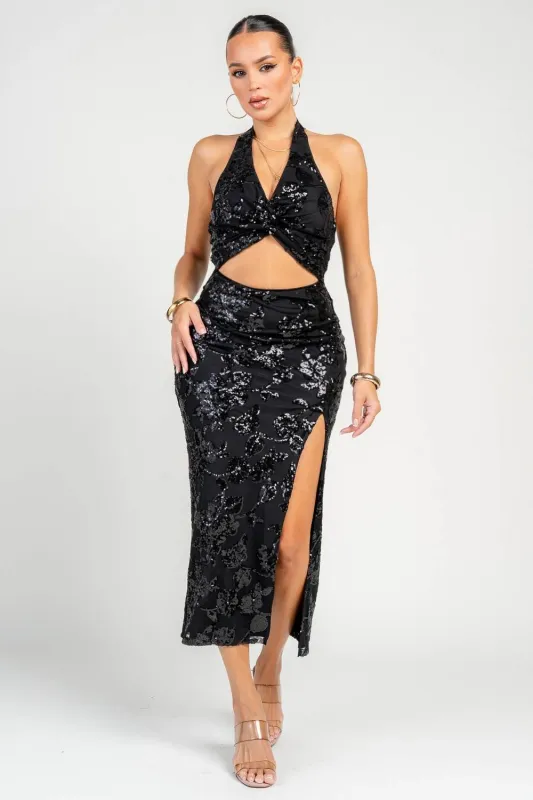 HD30605K / HALTER NECK TTED MIDI DRESS sold by privy