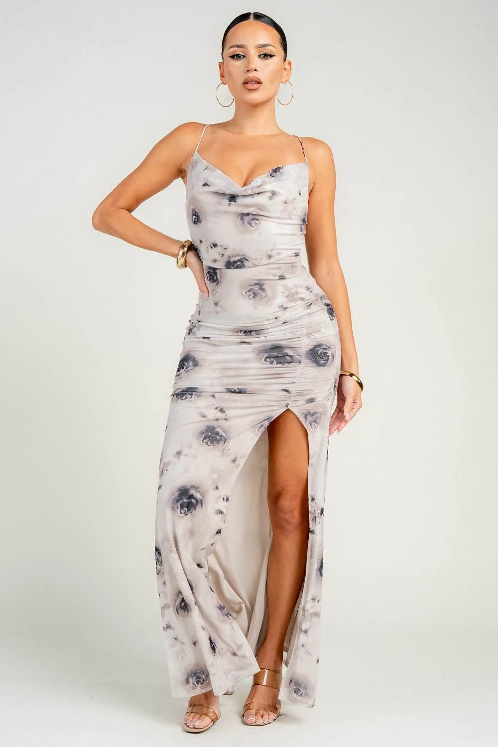 HD30574EST / COWL NECK LACE UP BACK MAXI DRESS sold by privy product image thumbnail 4