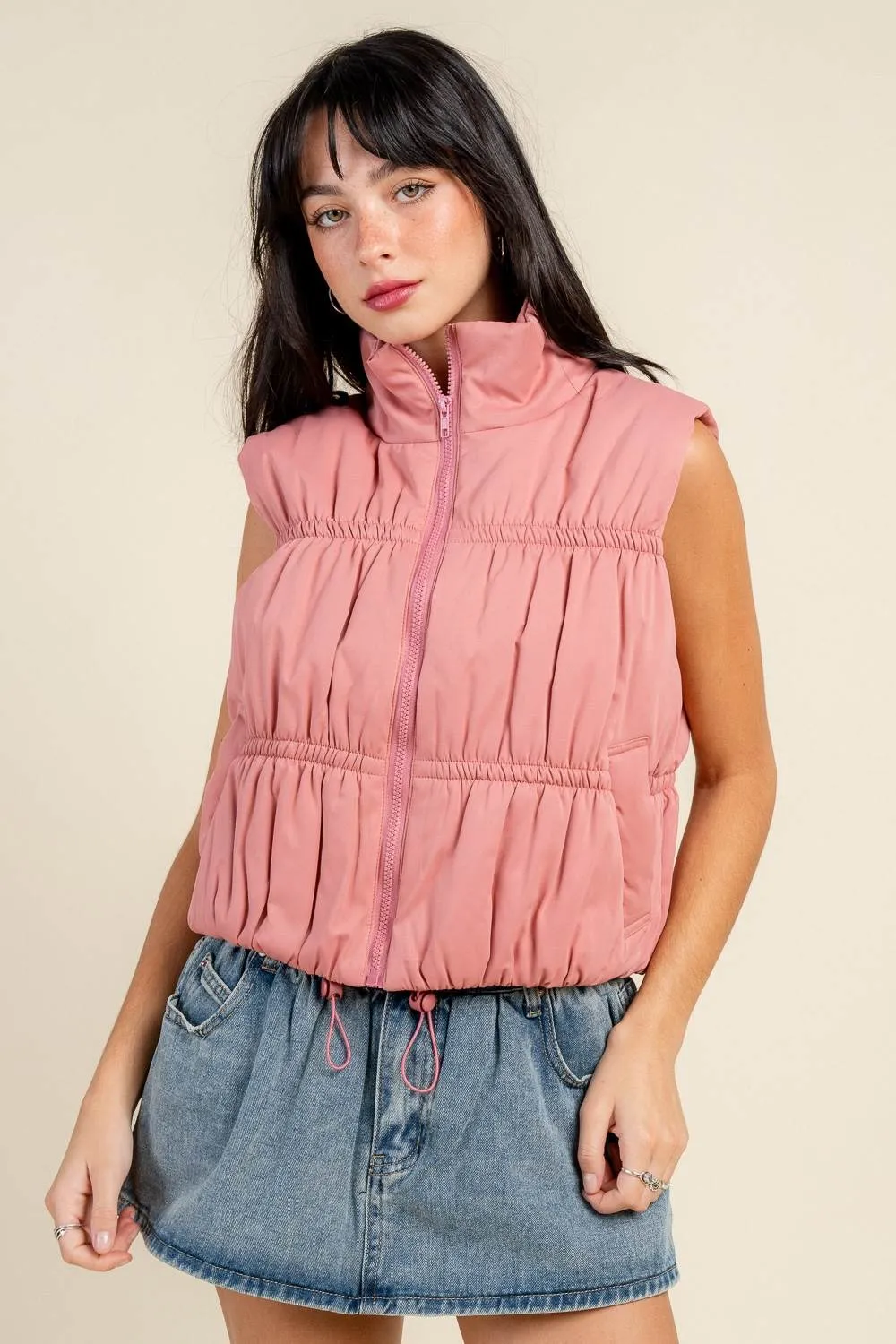 BG5391E / PUFFER VEST WITH RUCHING DETAIL sold by privy