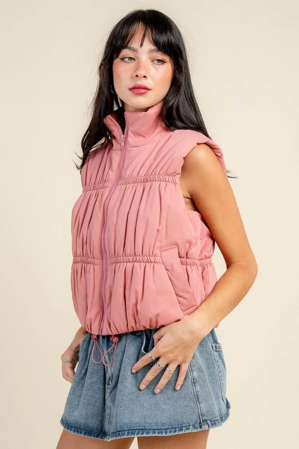 BG5391E / PUFFER VEST WITH RUCHING DETAIL sold by privy product image thumbnail 2