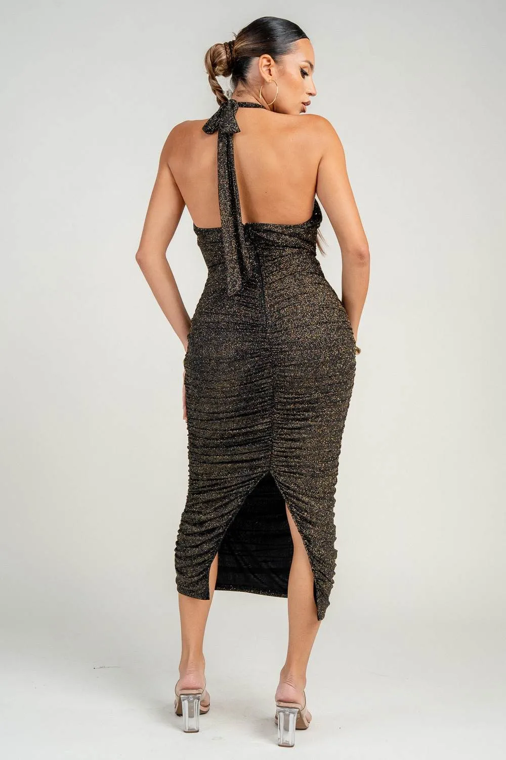 HD30593NST / HALTER NECK TRIM INSERT RUCHED BODYCON MINI DRESS sold by privy product image thumbnail 3