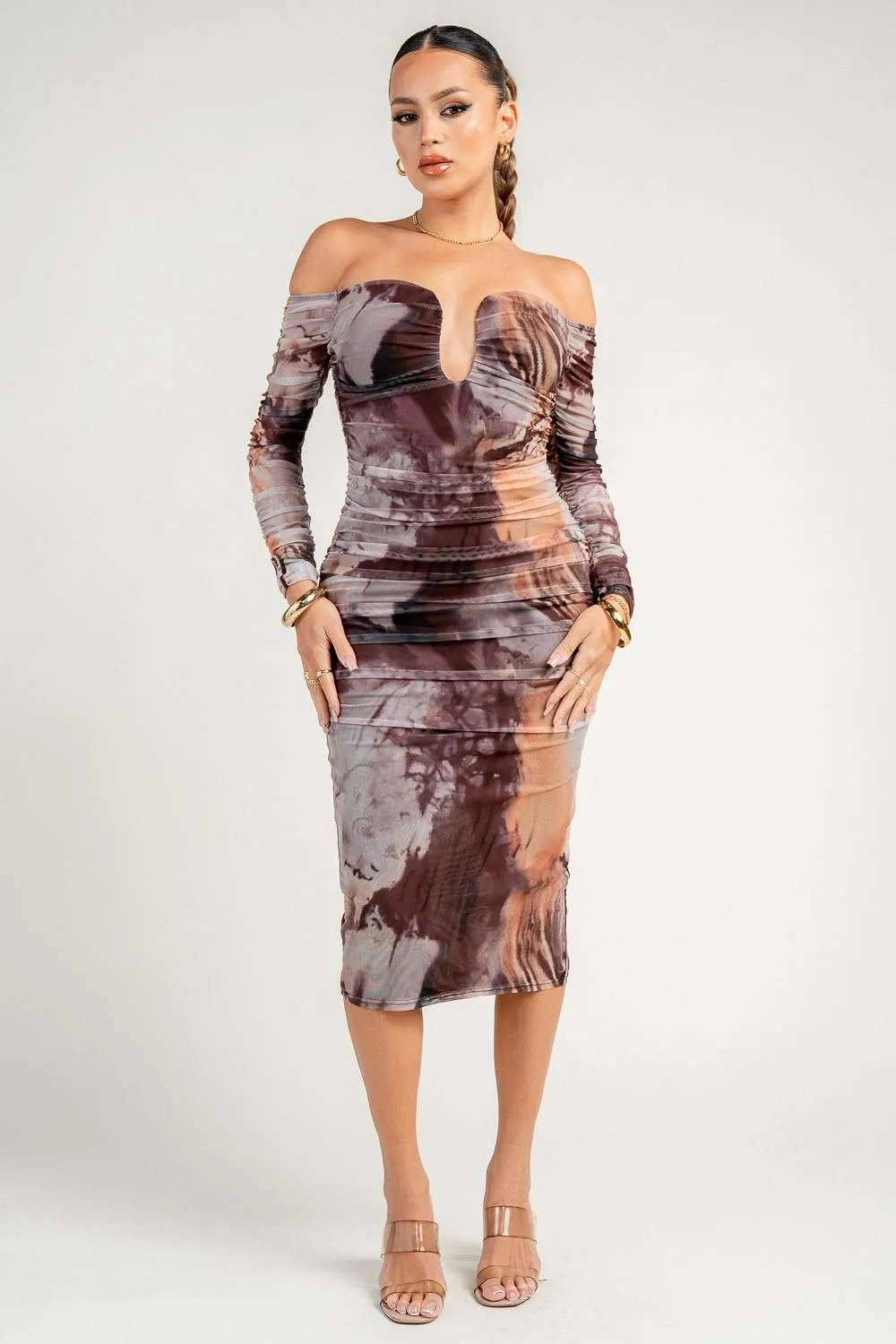 HD30734NST / Off Shoulder Long Sleeve Bodycon Midi Dress sold by privy product image thumbnail 4