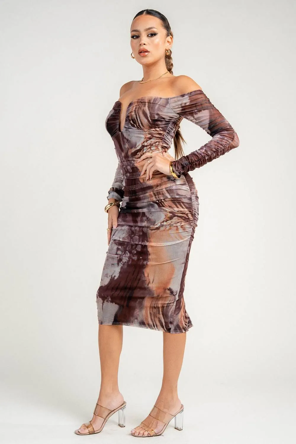 HD30734NST / Off Shoulder Long Sleeve Bodycon Midi Dress sold by privy product image thumbnail 2