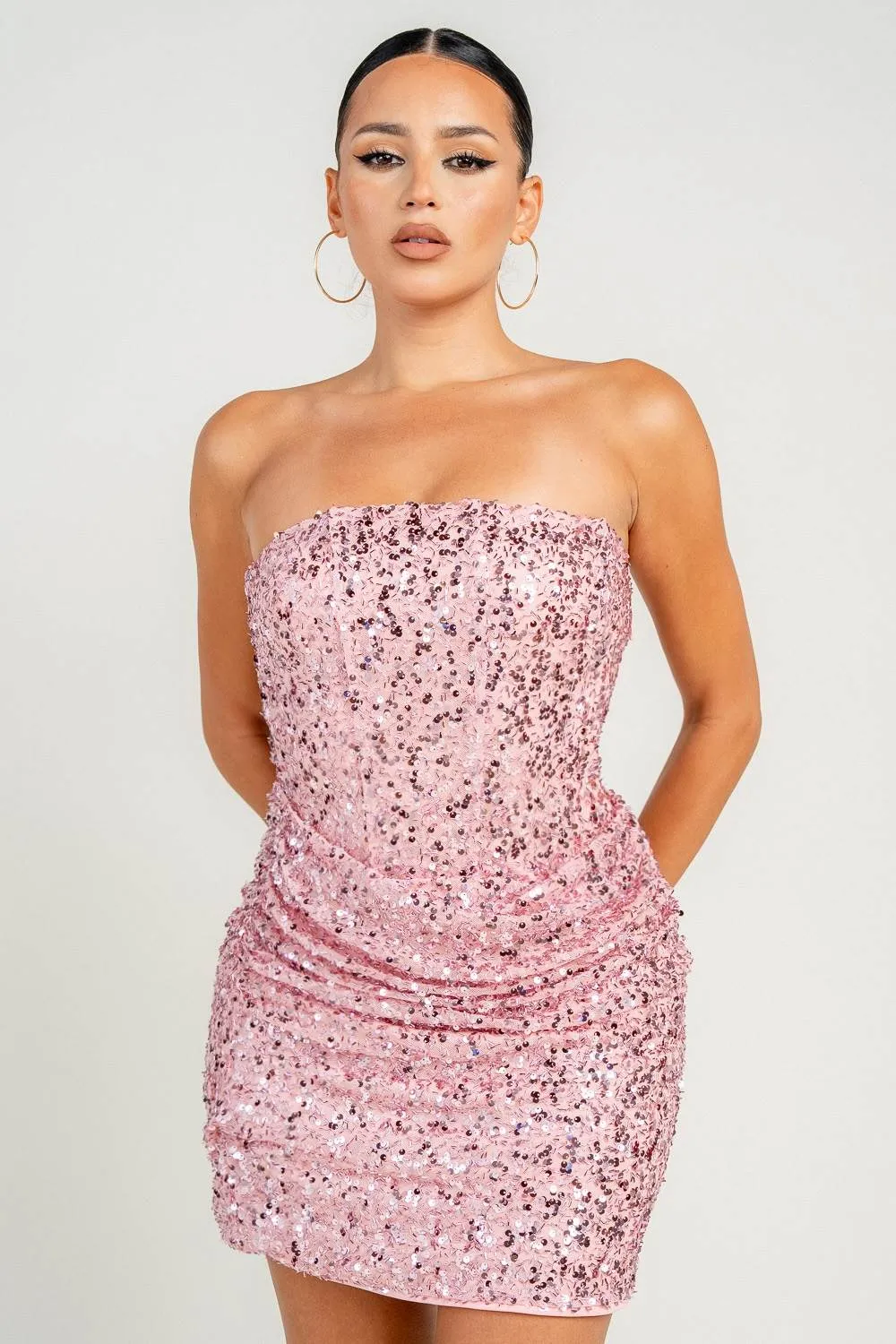 HD30652S / STRAPLESS EMBELLISHED DRAPED A-LINE MINI DRESS sold by privy product image thumbnail 5