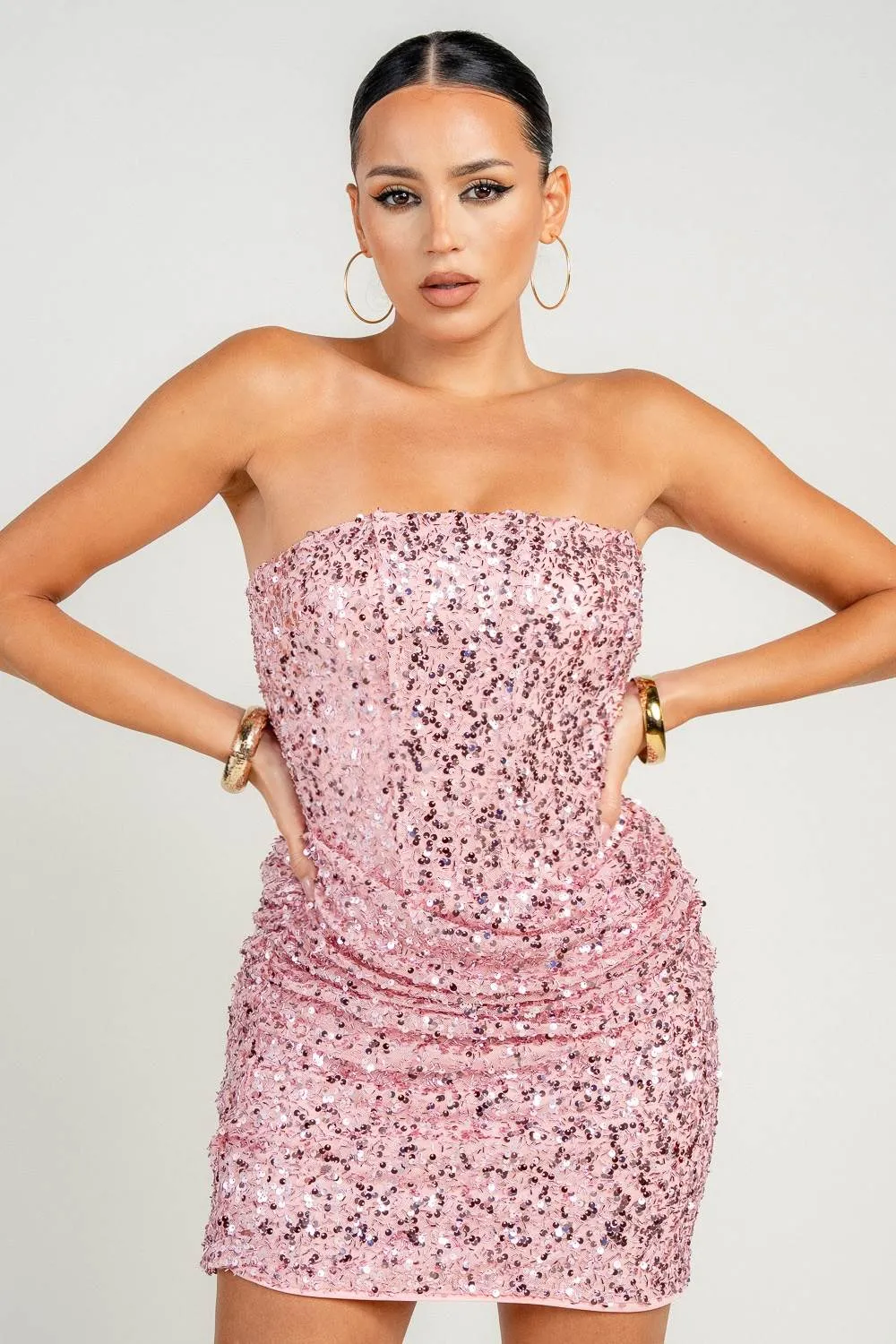 HD30652S / STRAPLESS EMBELLISHED DRAPED A-LINE MINI DRESS sold by privy product image thumbnail 2