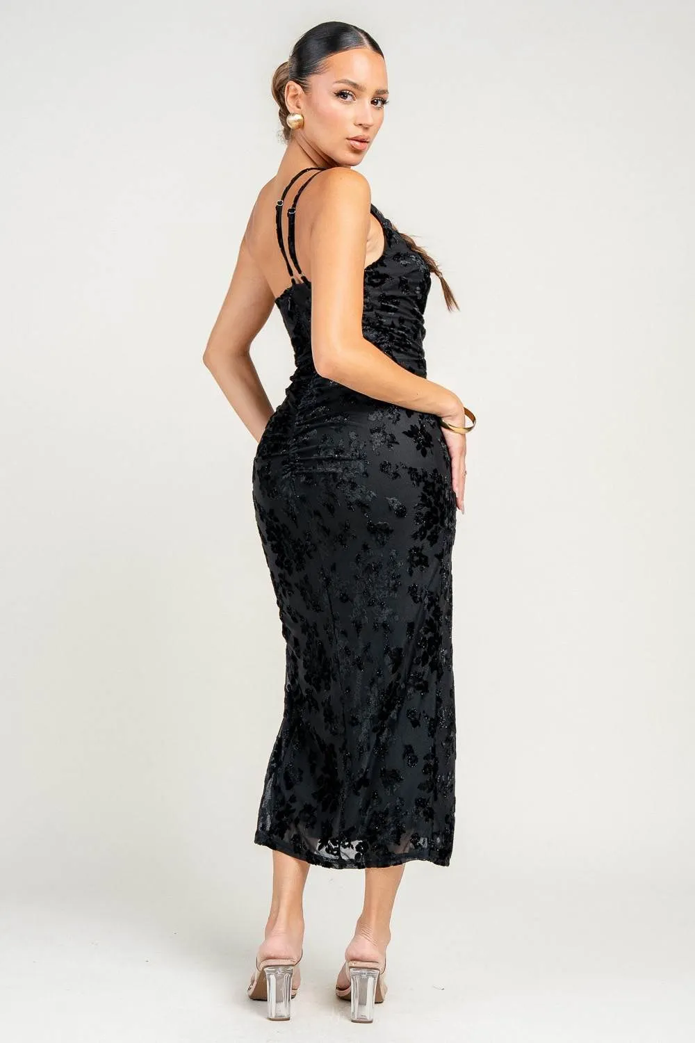 HD30823N / VELVET BURNOUT ONE SHOULDER MIDI DRESS sold by privy product image thumbnail 5