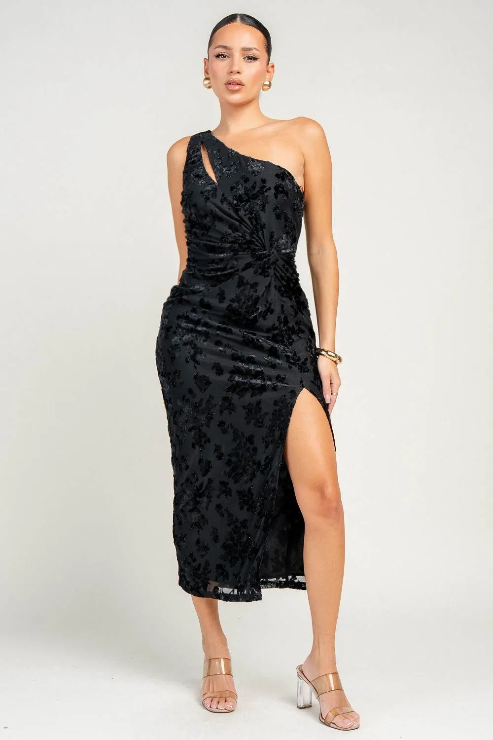 HD30823N / VELVET BURNOUT ONE SHOULDER MIDI DRESS sold by privy product image thumbnail 3
