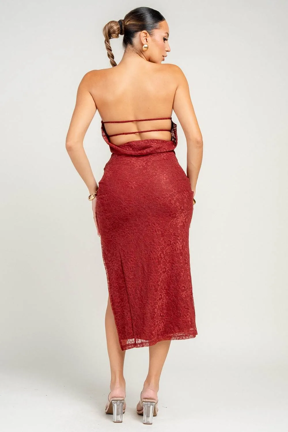 HD30604B / STRAPLESS TIED MIDI DRESS sold by privy product image thumbnail 3