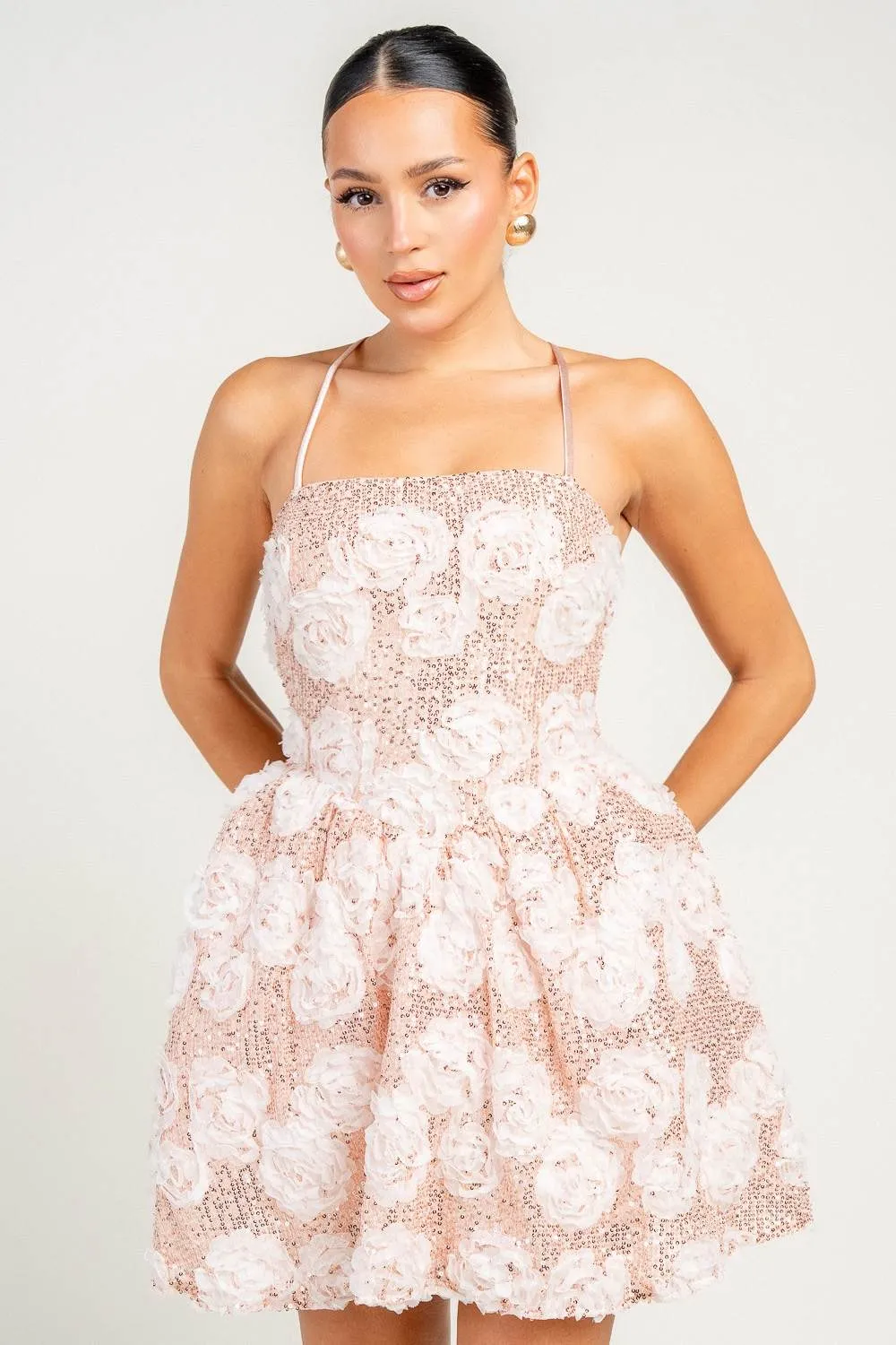 HD30197N / STRAPPY OPEN BACK 3D SEQUIN LACE MINI DRESS sold by privy product image thumbnail 3