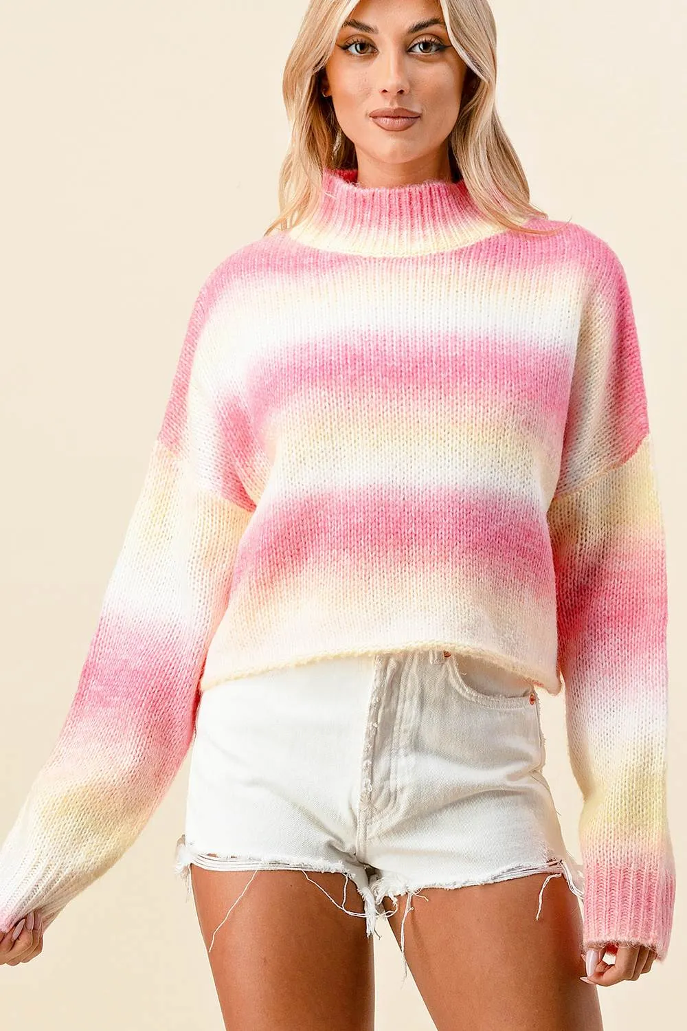 BT1570C / OMBRE MOCK NECK OVERSIZED COZY SWEATER sold by privy
