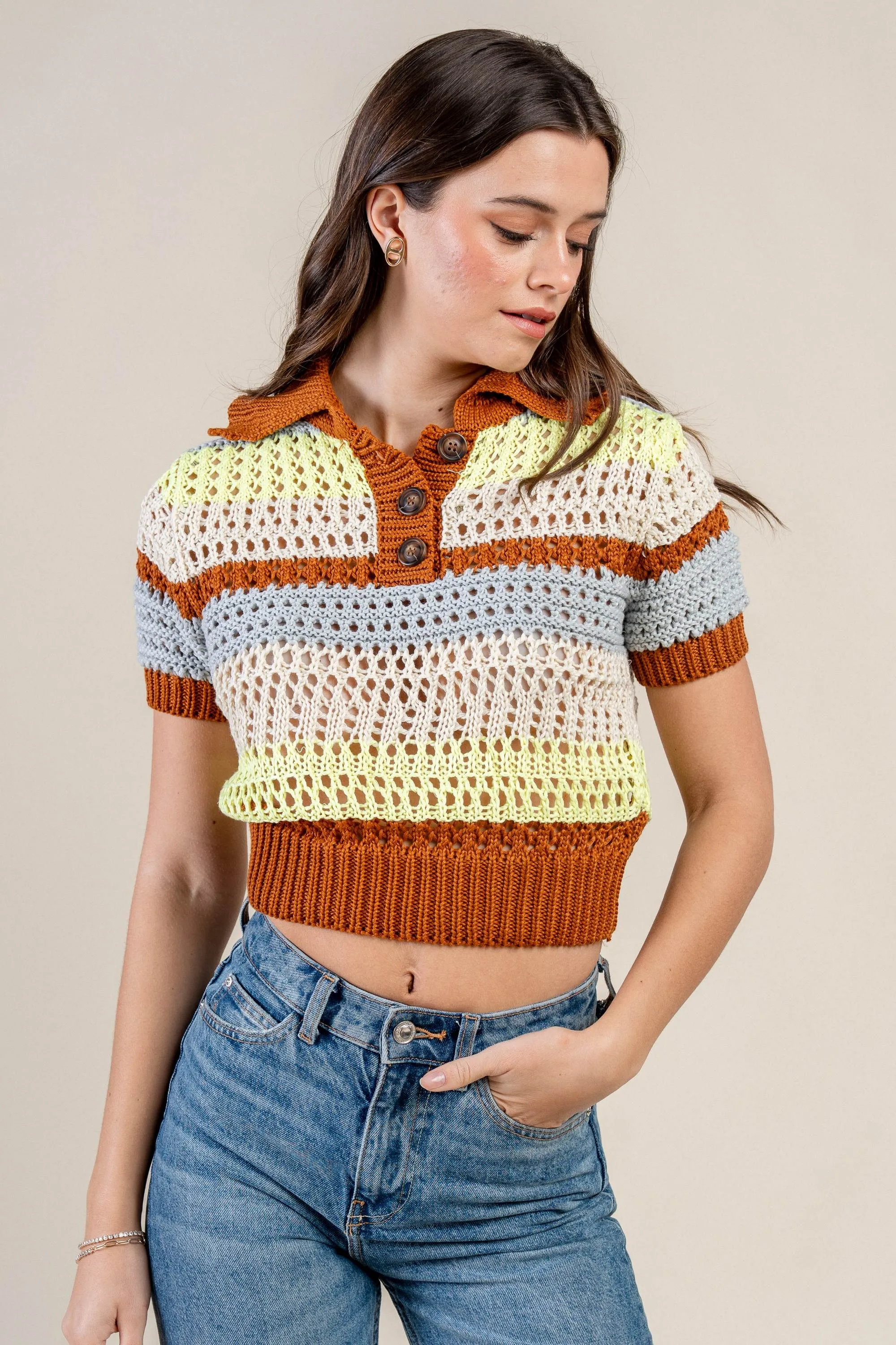 BT2383C/ CHIC MULTICOLOR KNIT CROCHET PULLOVER TOP sold by privy product image thumbnail 4