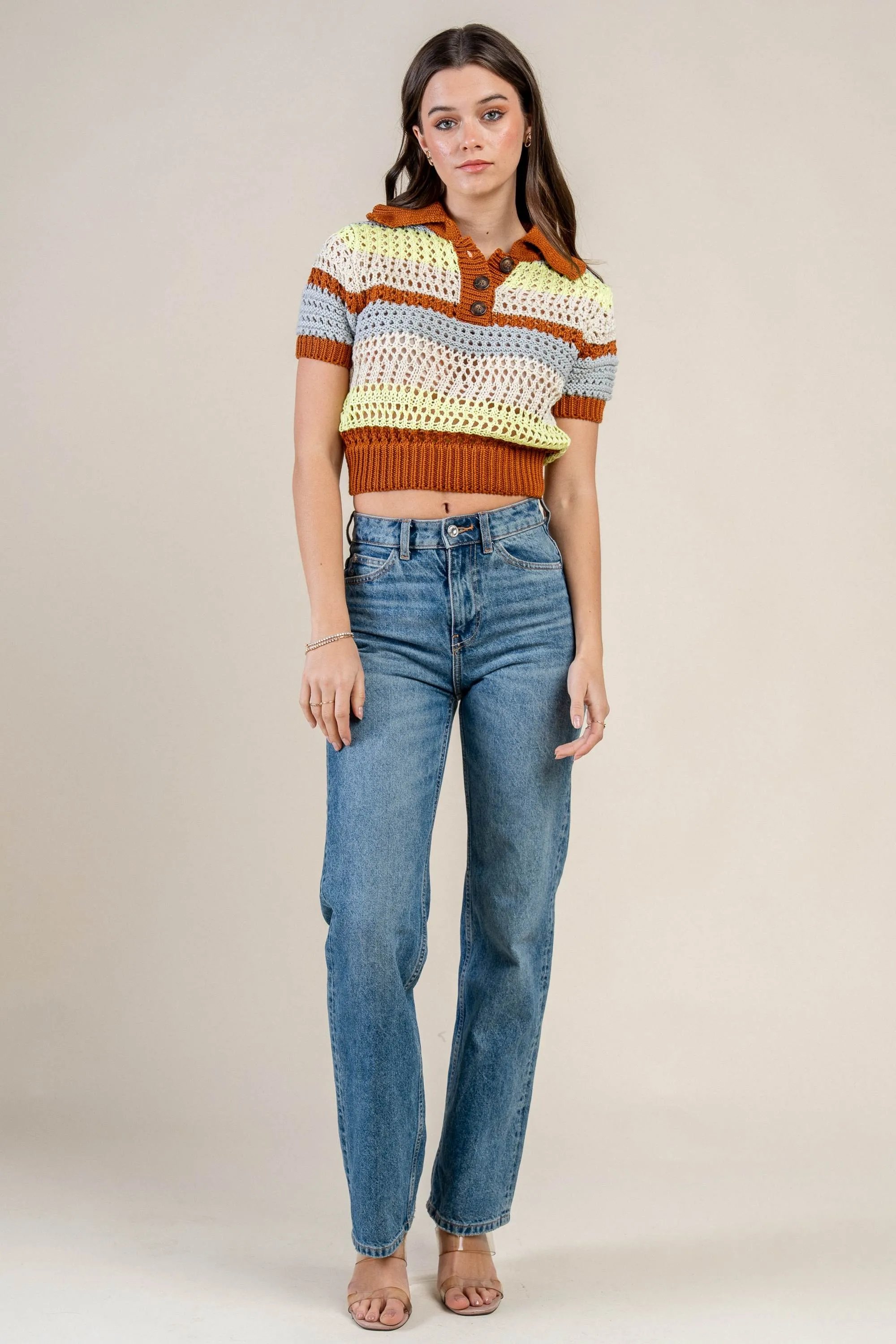BT2383C/ CHIC MULTICOLOR KNIT CROCHET PULLOVER TOP sold by privy product image thumbnail 5